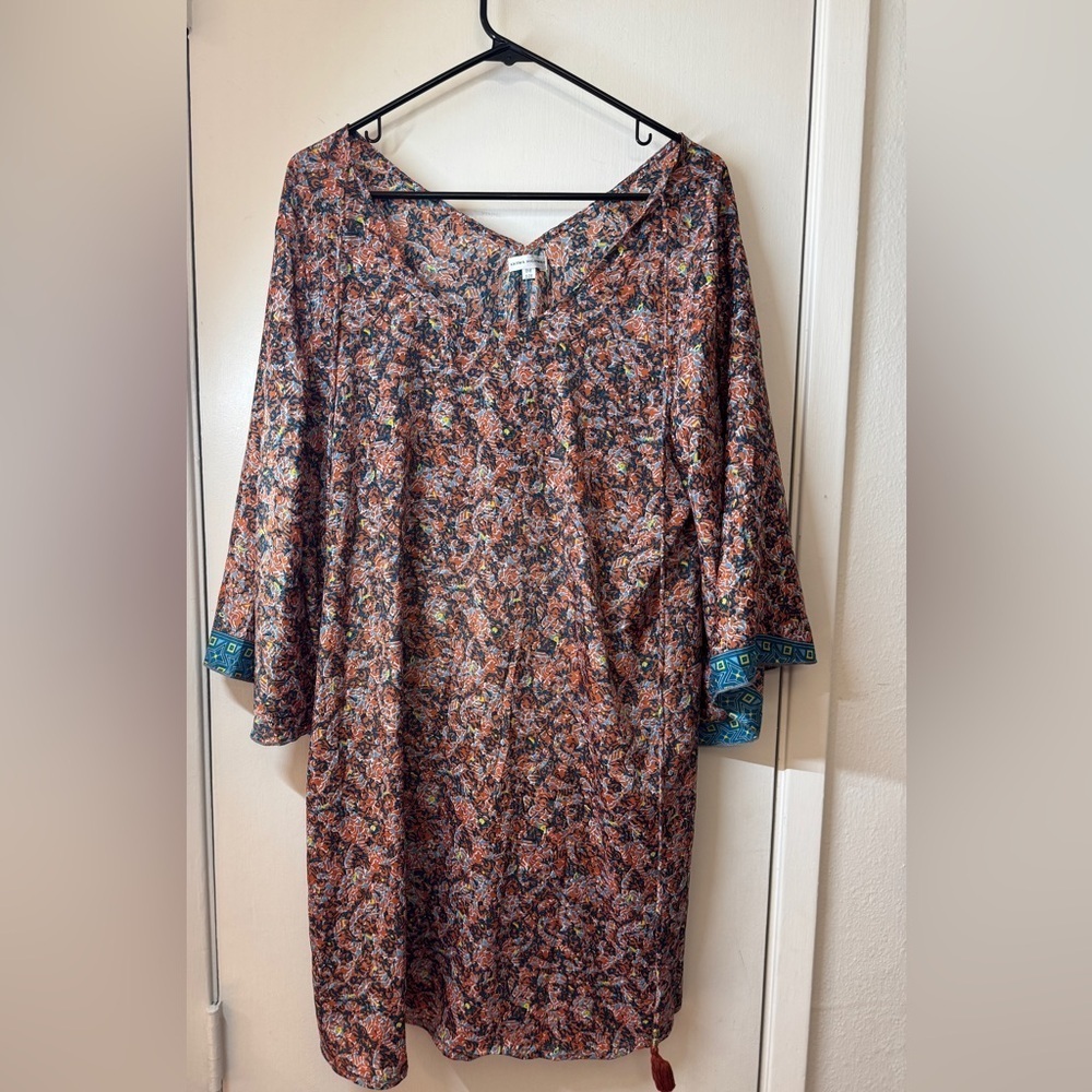 Karma Highway Boho Wide Sleeve Tunic Orange Blue Yellow Mini Dress One Size